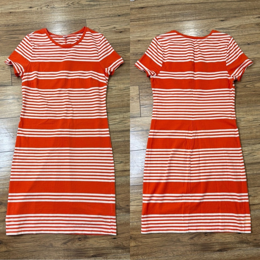 OLD NAVY ORANGE & WHITE HORIZONTAL STRIPE DRESS MEDIUM